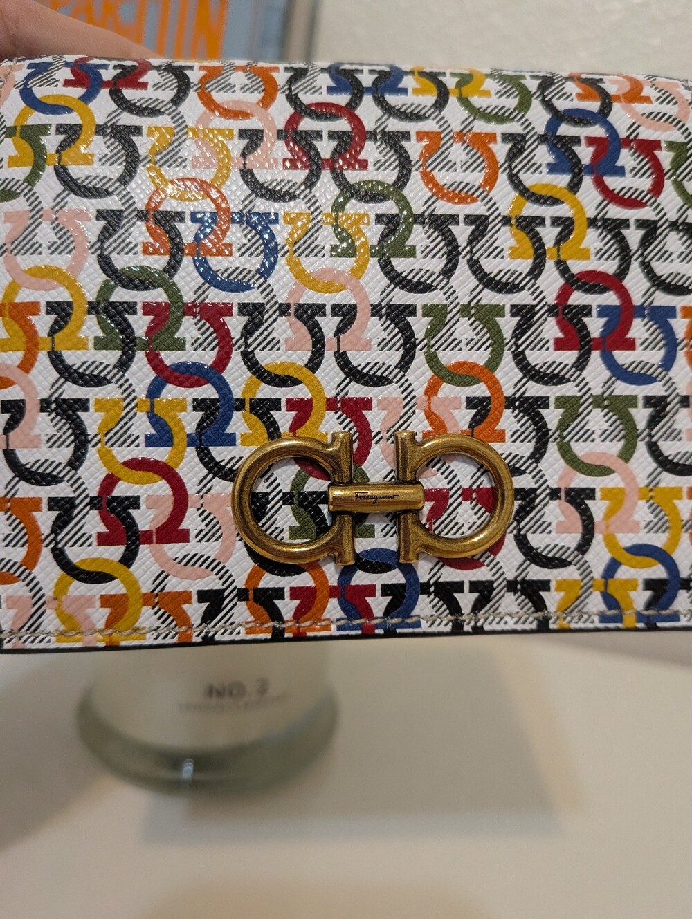 Ferragamo Compact Wallet Multi And Antique Gold - Picture 3 of 9